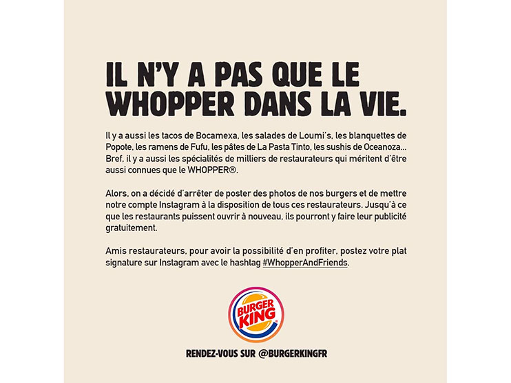 In a Beautiful Move of Solidarity with the Restaurant Sector, Burger King France Decides to Promote Menu of French Restaurants 