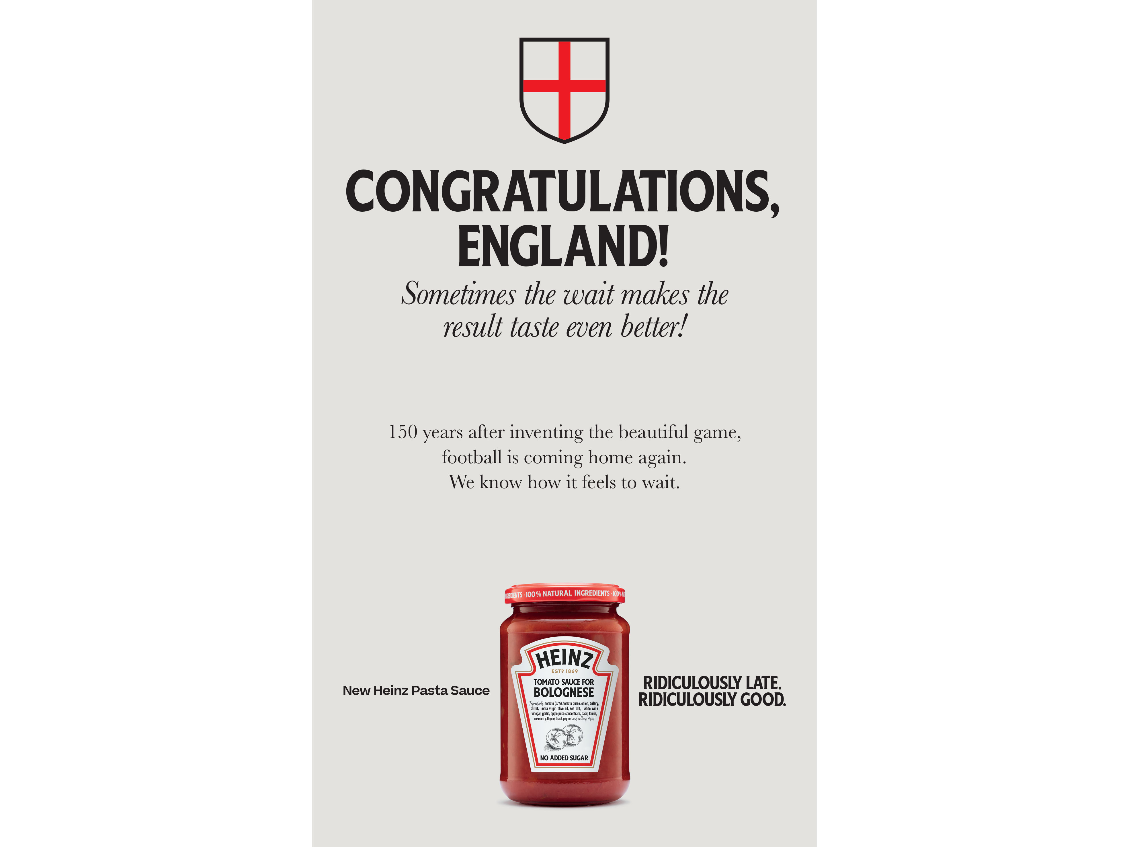 Heinz celebrates the ‘Ridiculously Late, Ridiculously Good’ win for England