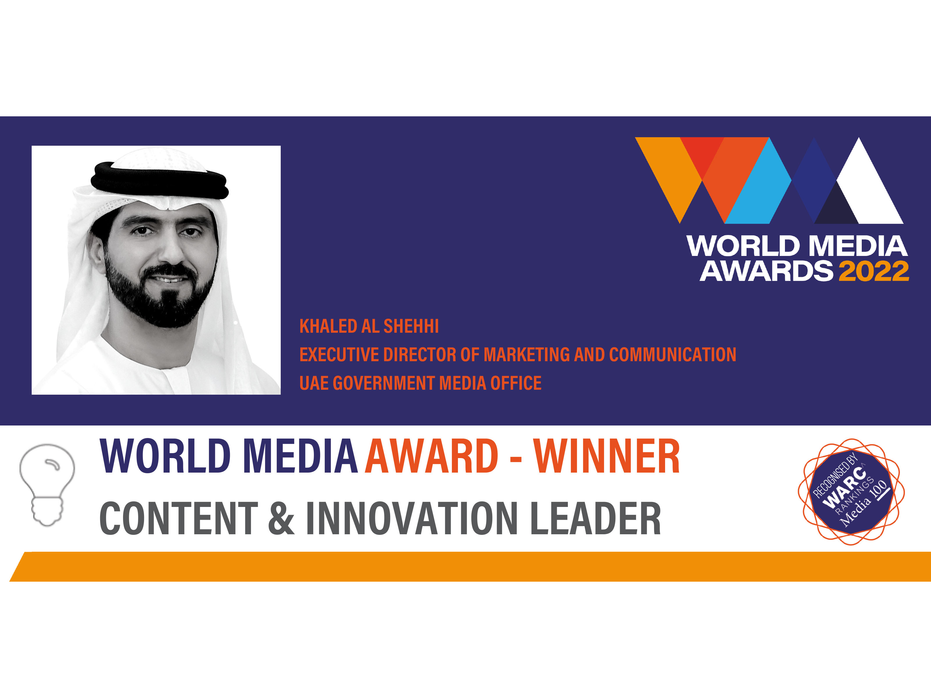 Khaled AlShehhi earns the World Media Award for Content Leadership & Innovation 2022